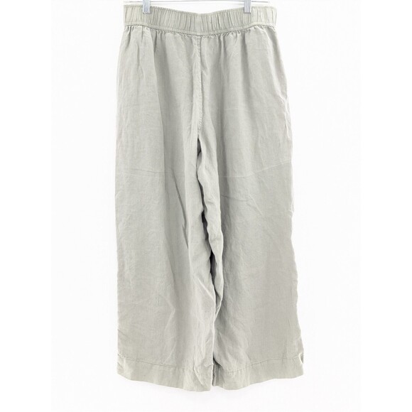 Tahari Essentials 100% Linen Sage Green Wide Leg High Rise Crop Pants Size Large - Picture 2 of 6